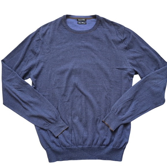 Massimo Dutti Other - Massimo Dutti Mens Large 40 Blue Cotton Cashmere Striped Crew Neck Sweater
